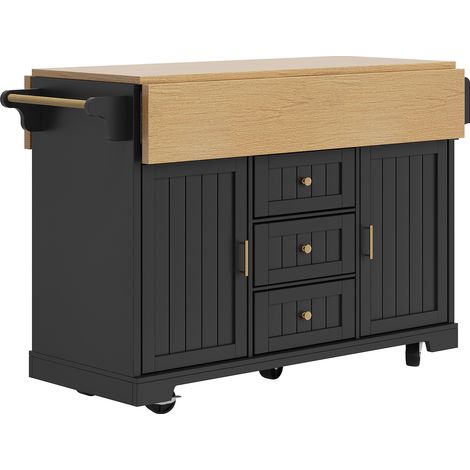 Isla de cocina con ruedas 120 x 40 x 95 cm MDF y metal negra con 3 cajones y 2 puertas (1/5)