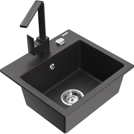 Mexen Milo 1-Becken-Granit-Spüle mit Mischbatterie Rita, Schwarz gesprenkelt - 6505-76-670300-76 (1/5)