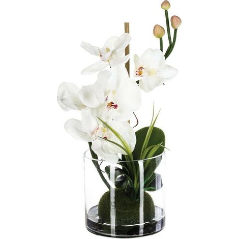 Orquídea artificial con jarrón de cristal BLANCA (1/3)