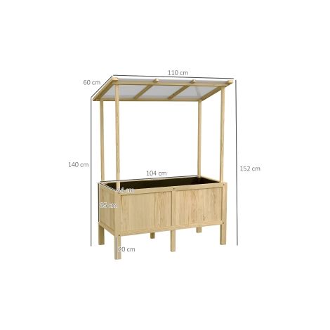 Bac potager surélevé en bois naturel avec couvercle et voile de protection, 110 x 60 x 152 cm pour jardin, balcon et terrasse (1/5)
