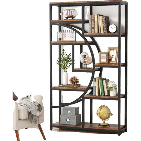 Étagère, Design industriel, 9 étagères ouvertes, Marron (1/2)