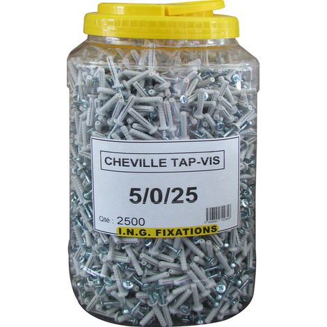 Ing Fixation – Chevilles à frapper collerette plate – Ø 6 mm x 35 mm – Pour béton armé – Seau de 1500 pièces – Vissage rapide en série (1/3)