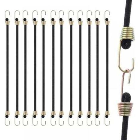 Elastische Bungee-Seile mit Haken, 15er-Pack, 25 cm lange Gummiseile, robuste Gummibänder zur Sicherung von Gepäck, Zelten, Planen und Autos