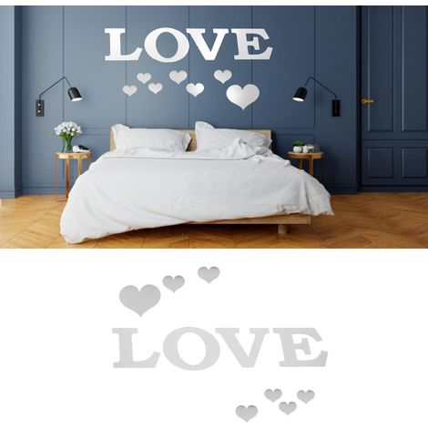 Autocollant mural miroir en forme de cœur, décoration brillante pour chambre et salon, design argenté moderne. (1/5)