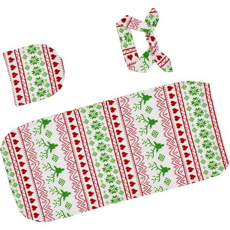 Kit d'emmaillotage pour bébé sur le thème de Noël, avec un bandeau doux et confortable, idéal pour les nouveau-nés. (1/5)