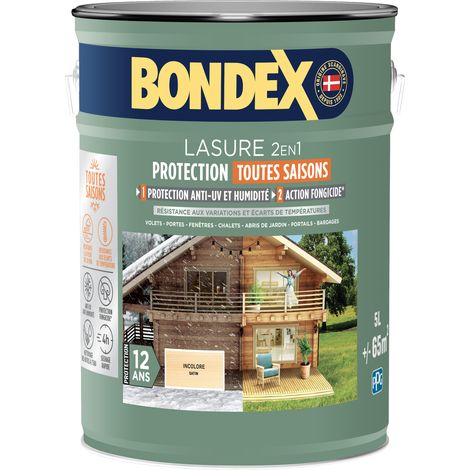 Lasure 2en1 Protection Toutes Saisons 12 ans - 5L - Incolore - Bondex (1/2)