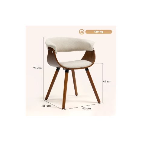 Chaise de salle à manger beige avec revêtement aspect lin, dossier confortable et pieds en bois pour cuisine (1/5)