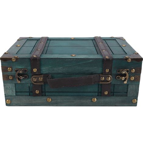 Coffre bois rangement vintage couvercle valise rétro boîte portable accessoires photographie anciens S 1624C-01 vert (1/5)