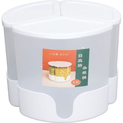 Distributeur de céréales rotatif à 360°, récipient hermétique à 3 compartiments pour aliments secs, idéal pour le rangement sur le plan de travail de la cuisine. (1/5)