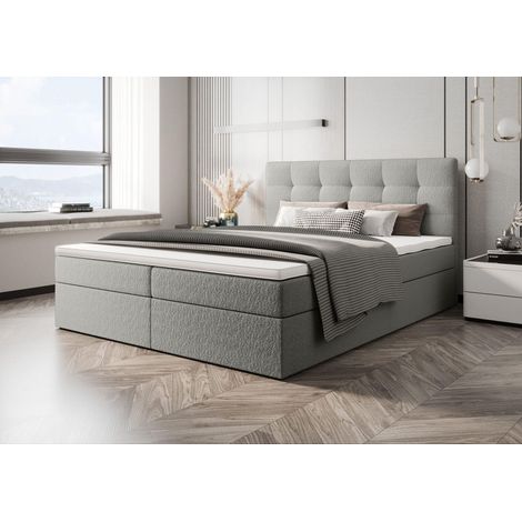Lit Boxspring Sagani - Gris - 180x200 Cm - Lit Avec Rangement - Tête De Lit Rembourrée - Matelas À Ressorts Bonnell (1/4)