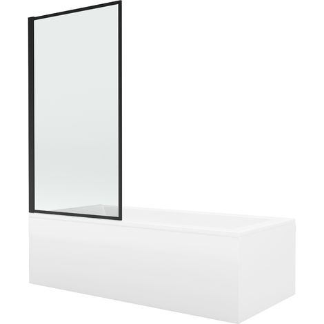 Mexen Cubik Rechteckige Badewanne 160 x 70 cm mit Verkleidung und 1-flügeliger 70 cm Duschwand, schwarzes Muster (1/5)
