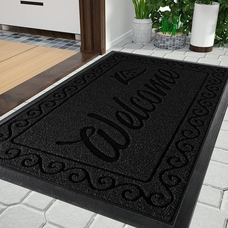 Paillasson Extérieur, 75 x 43 cm, antidérapant, résistant aux intempéries, lavable, paillasson de bienvenue pour porte d’entrée et entrée, Noir (1/5)