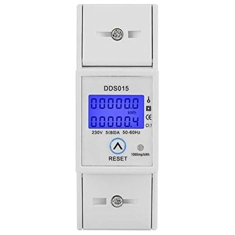 Compteur d'Énergie Électrique sur Rail DIN 35mm, Compteur Horaire 230V/5-80A Monophasé, Compteur de Rétroéclairage Électronique, Mètre Watt KWh (1/5)