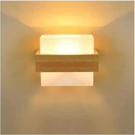 Aplique de pared de madera para interiores, lámpara de pared moderna de cristal E27, elegante luminaria de pared para dormitorio, sala de estar, pasillo, escalera, cafetería, fuente de luz no incluida (1/5)