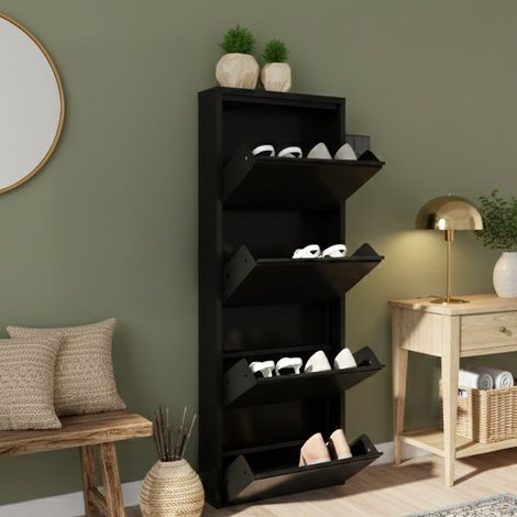 Dmora - Schuhschrank Danastasi, Schuhregal, Mehrzweck-Eingangsgarderobe, Möbel für Schuhe, 50x15h138 cm, Schwarz (1/5)