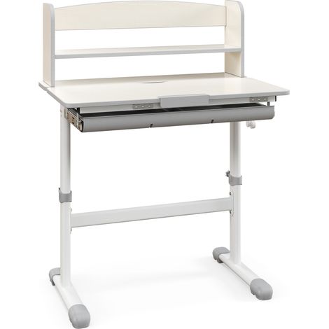 Bureau d'étude enfant gris réglable en hauteur avec plateau inclinable et tiroir, structure métallique pour chambre et bureau (1/5)