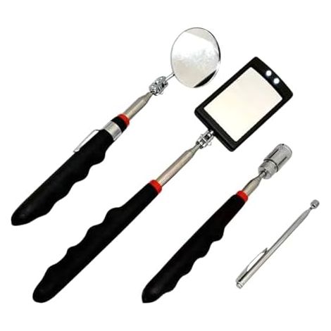 Miroir d'inspection télescopique - Outil de réparation voiture éclairé par LED avec tête pivotante pour l'inspection du véhicule Pour berlines, pickups, camping-cars carré, miroir rond, barre (1/5)