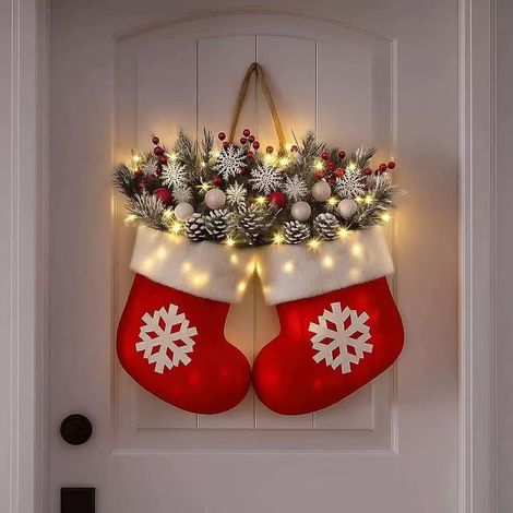 Guirlande De Chaussettes De Noël - Guirlande Lumineuse À Led - Décoration Murale Pour Porte D'Entrée - Artificielle - 1 Pièce (1/5)