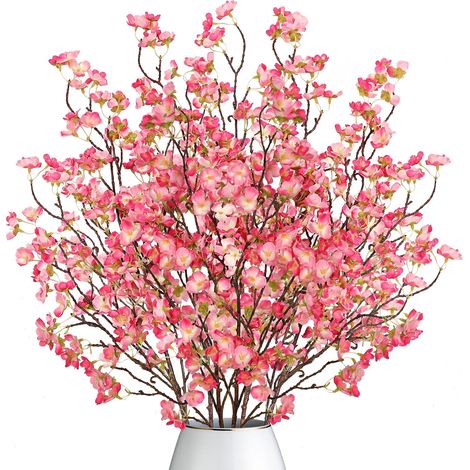 4PCS Fleurs de Cerisier Artificielles Branches Rose Fleurs Rose 100cm (1/5)