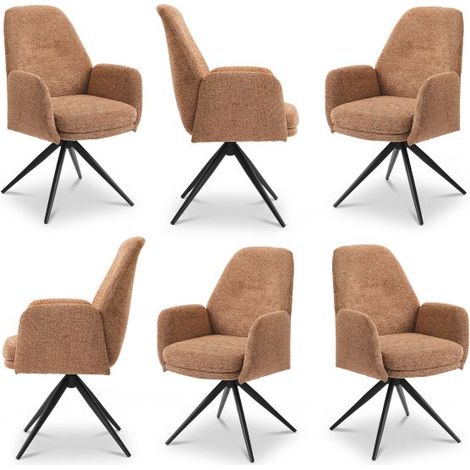 Bon Furni Chenille Esszimmerstuhl Orange, 6er, 360° drehbar, ergonomisch mit hoher Elastizität & Armlehnen
