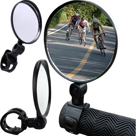 Universeller, um 360° schwenkbarer Rückspiegel für Fahrradlenker, Durchmesser 15–35 mm, kompatibel mit E-Bikes, Mountainbikes und Rennrädern. Einfache Befestigung mit Clips.