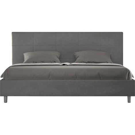 Letto matrimoniale king size con rete imbottito 180x190 microfibra grigio Mika
