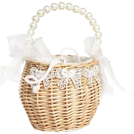 Panier de rangement en rotin tressé, anse en nacre, panier cadeau de mariage, diamètre 18 cm (1/2)