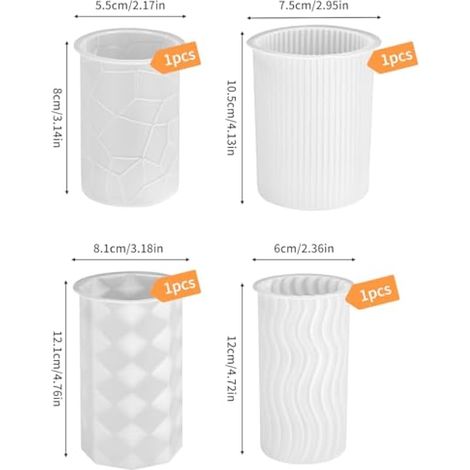Lot de 4 moules à bougies en silicone, pour la fabrication de bougies en résine époxy, moules cylindriques,3D DIY Moule Silicone Bougie, Moules à Bougies en Silicone,pour fabrication de bougies,savon (1/4)