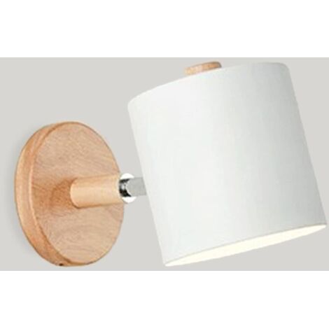 Adjustable E27 wall light for indoor use, wooden wall light with metal shade, ceiling light, children's room light for bedside table, office, living room, reading corner, white--DTEKGAZ