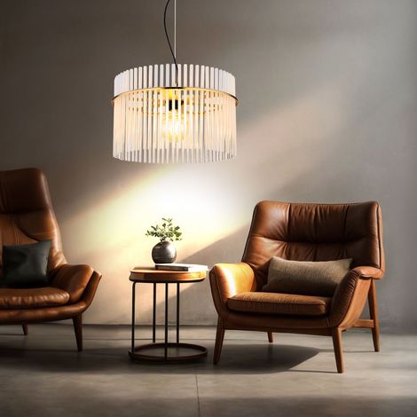 Suspension LED Lampe de salle à manger en verre doré Plafonnier, métal noir barres de verre, 1 flamme, 7W 806lm blanc chaud, D 40 cm (1/5)