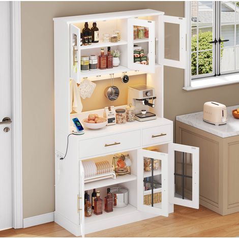 Mueble de cocina LED con enchufe, 6 puertas, 2 cajones, blanco HAVRYA (1/5)