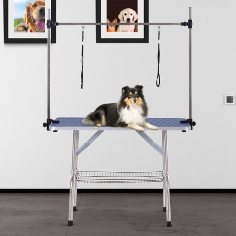 Mesa de peluquería canina PawHut, altura ajustable, mesa de peluquería para mascotas plegable, mesa de peluquería para perros, mesa de peluquería para perros, mesa de corte con plataforma inferior par