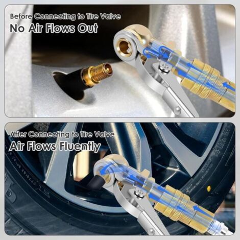 Juego de 2 tapas de palanca de válvula de latón NPT de 1/4" para manguera de aire de coche - Conexión rápida con clip 150-250 MPa 8 mm - Adaptador de manguera de aire para bicicletas, motocicletas, co (1/4)