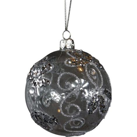 Pallina di vetro decorata con glitter e paillettes argentate (7 cm) (1/2)