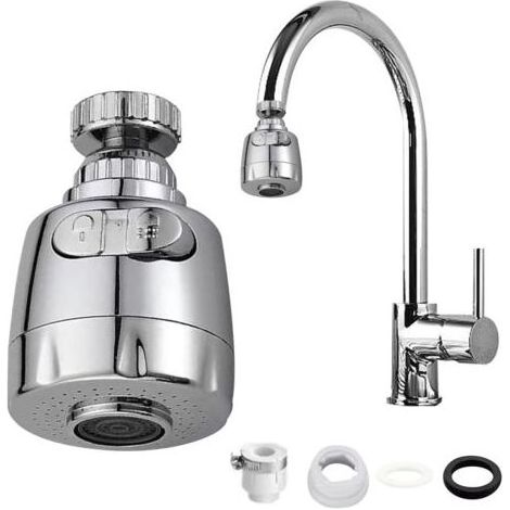 Tête de pulvérisation de robinet de cuisine avec deux modes, aérateur de robinet, rallonge de robinet remplaçable, convient pour salle de bain/balcon/cuisine (argent, taille : 7,5 x 2,2 cm) (1/5)