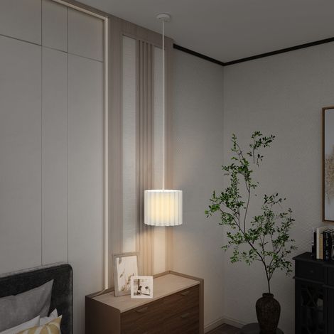 Linen Pendant Light, Bedside Ceiling Lamps with E27 Bulb, Modern Hanging Lights for Living Room, Bedroom, Kitchen, Hallway, White