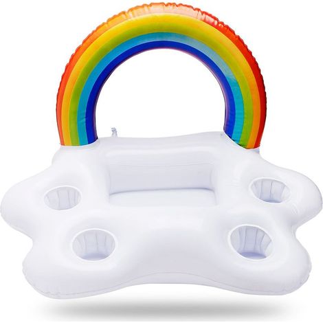 Aufblasbarer Getränkehalter in Regenbogenwolkenform – 4 Fächer für Dosen und Flaschen – Integriertes Serviertablett – Dickes PVC – Für Pool, Garten, Spa und Outdoor-Aktivitäten – 1 Stück (1/5)