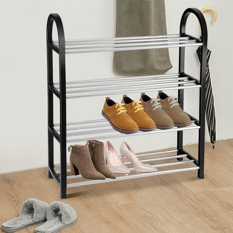 Étagère à chaussures sur pied en plastique, aluminium et métal, à monter soi-même, pour ranger vos chaussures et organiser votre maison (4 niveaux). (1/5)