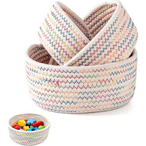 3 Pièces Paniers de Rangement en Corde de Coton, Circulaire Paniers de Rangement Table a Langer Empilable, Pinceaux Panier Tressé Décoratif pour Salle de Bain Jouets et Cosmétiques, Couleur (1/5)