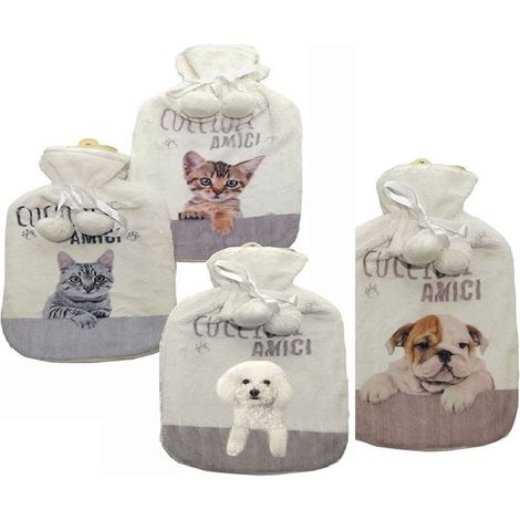 Borsa dell'acqua calda da 2LT con custodia gatto cane rivestimento morbido per riscaldare il letto di casa (1/5)