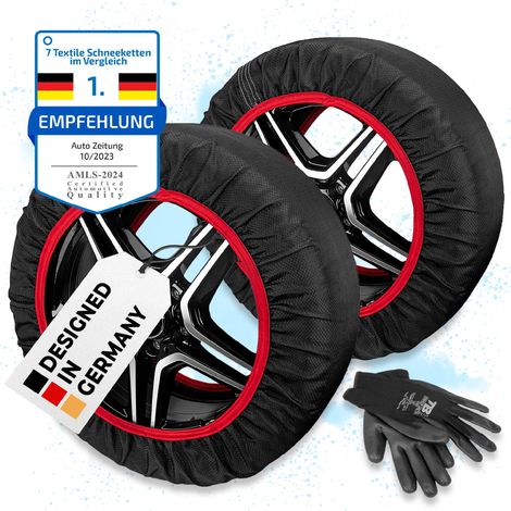 Heyner® Schneeketten I 14"-20" Textilschneeketten inkl. Handschuhe 205 55 R16, 225 55 R17, 215 55 R17-2er Set für Antriebsräder Anfahrhilfe Stoffketten Snowsocks aus Stoff 2 Stück
