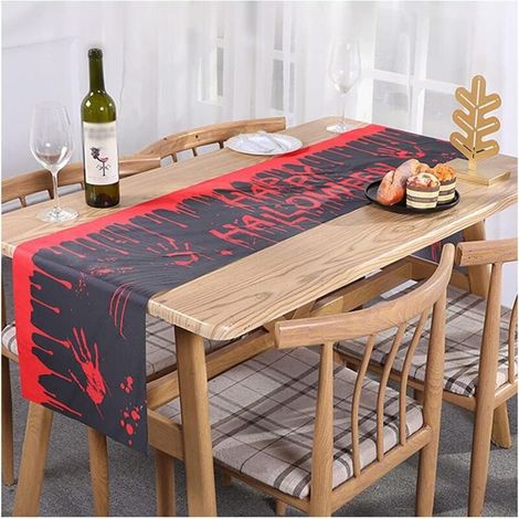Chemin de table Halloween citrouille toile d'araignée coton lin chemin de table famille nappe table basse décoration tissu (1/3)