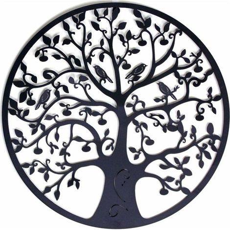 Décoration Murale en métal Arbre de Vie Décoration Murale en métal Décoration Murale en métal Décoration intérieure, tentures murales 3030 cm Noir,Black (1/5)