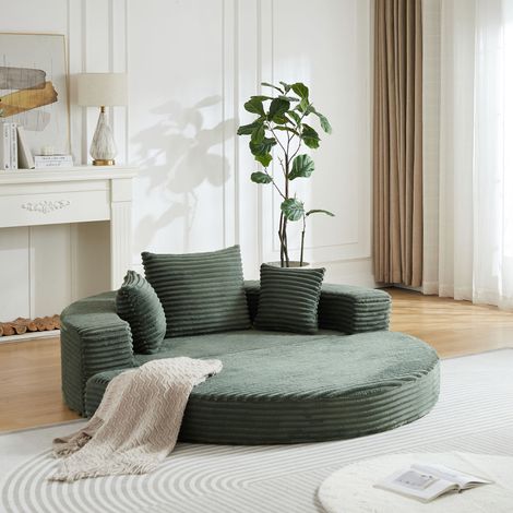 Canapé-lit 2 en 1 1 place, velours, convertible en canapé demi-cerclé et lit de jour rond, poches de rangement, vert (1/5)