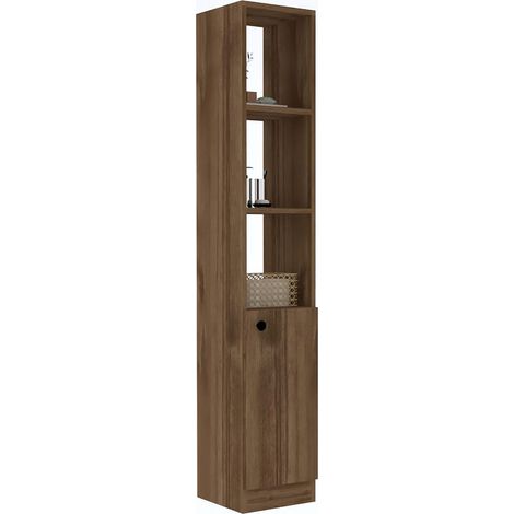 Mobile Colonna Trivero, 3 Ripiani, Un'anta, 5 Vani, 30x30x170h cm Marrone Noce
