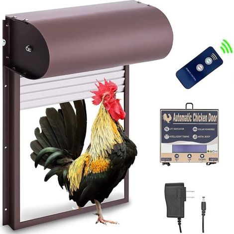 Automatische Hühnerstalltür, programmierbare automatische Hühnerstalltür, motorisiertes Metallrollo, Hühnerstalltür, mehrere Modi, mit Lichtsensor, Timersteuerung, Fernbedienung 100 (1/3)