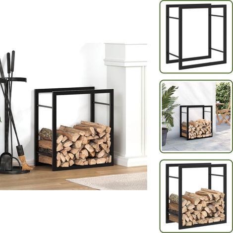 The Living Store Portant de bois de chauffage Noir mat 50x28x56 cm Acier - Rangement bois de chauffage (1/5)