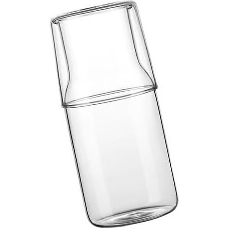 Carafe d’eau en verre avec set de tasses pour table de nuit ou bureau, compatible chaud et froid, durable (1/5)