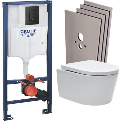Grohe Pacchetto Rapid SL + vaso SAT senza flangia, fissaggi invisibili + coperchio nero opaco + set di rivestimenti (RapidSL-SATrimles