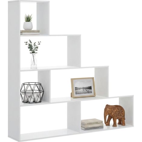 Dmora Buchhandlung Vancouver, Doppelseitiges Bücherregal mit 6 Einlegeböden, Trennregal mit Bürofächern, cm 145x29h145, Glänzend weiß